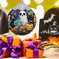 Christmas Ornament Stained Glass Ghost with Pumpkin Holiday Decoration by Deal US