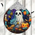 Christmas Ornament Stained Glass Ghost with Pumpkin Holiday Decoration by Deal US