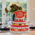 2025 Graduation 3 Tier Red Gold Grad Cap Cake Cash Gift Party Supplies by Deal US
