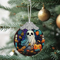 Christmas Ornament Stained Glass Ghost with Pumpkin Holiday Decoration by Deal US