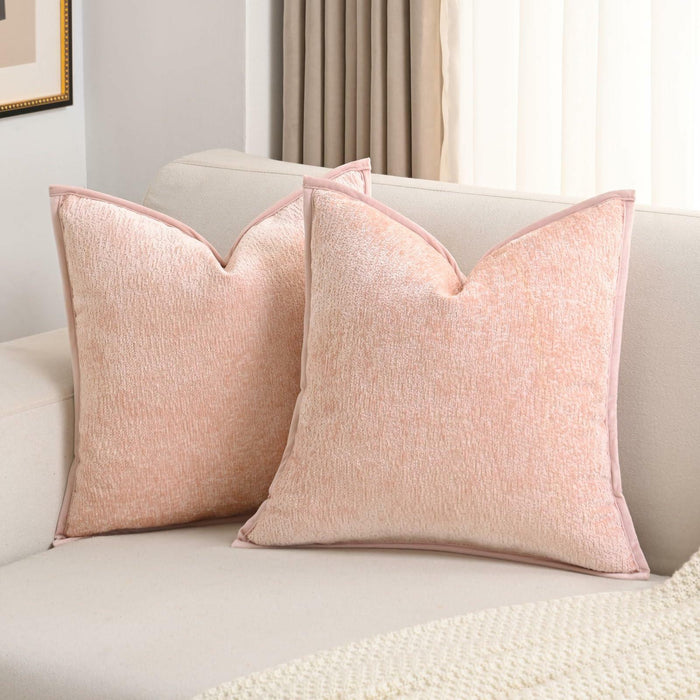 FUTEI Pink Chenille Throw Pillow Covers 22x22 Inch Set of 2 Soft Cozy Edge by Deal US