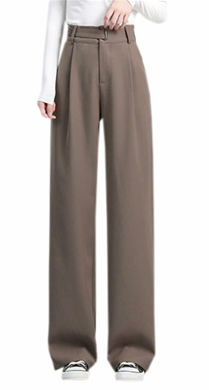 Betusline Womens Business Casual Wide Leg Long Dress Pants Brown Size Small by Deal US