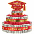 2025 Graduation 3 Tier Red Gold Grad Cap Cake Cash Gift Party Supplies by Deal US