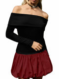 GEMEIQ Women's Sexy Off Shoulder Long Sleeve Party Mini Dress Wine Red Size M by Deal US