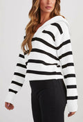 Pink Queen Autumn Striped Knitted Sweater White Stripe Pullover Size L by Deal US