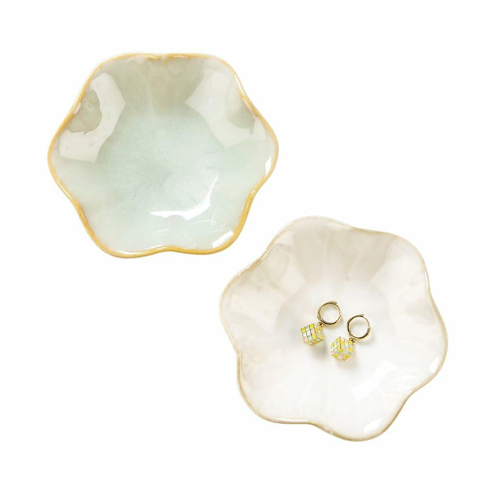 2PCS Lotus Leaf Ring Holder Dish Ceramic Trinket Tray White Light Green by Deal US