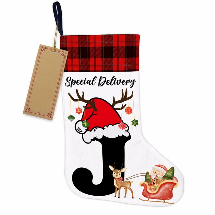 TSUYAWU Letter J Christmas Stocking Holiday Decoration 18x12 Inch by Deal US