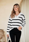 Pink Queen Autumn Striped Knitted Sweater White Stripe Pullover Size L by Deal US