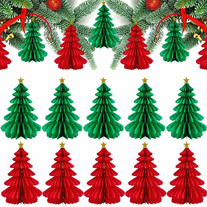 Christmas Tree Honeycomb Paper Pendant Decorations 4 pcs Hanging Ornaments by Deal US