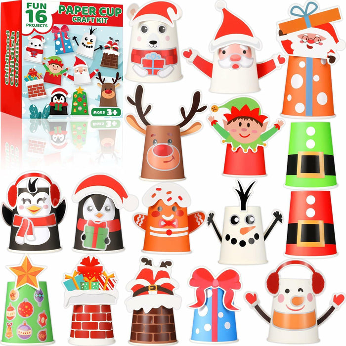 ZOIIWA Christmas Craft DIY Kit 16 Pack Paper Cups Xmas Holiday Supplies by Deal US