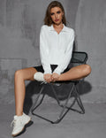 Womens Half Zip Pullover Sweatshirt White Fleece Crop Top with Pocket Size XL by Deal US