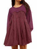 Wenrine Womens Long Sleeve Sweatshirt Dress Patchwork Wine Red S by Deal US