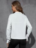 Womens Half Zip Pullover Sweatshirt White Fleece Crop Top with Pocket Size XL by Deal US