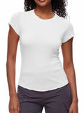 Women's Casual Crop Top T Shirt White Size L Summer Short Sleeve Crewneck by Deal US
