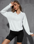 Womens Half Zip Pullover Sweatshirt White Fleece Crop Top with Pocket Size XL by Deal US