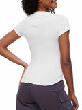 Women's Casual Crop Top T Shirt White Size L Summer Short Sleeve Crewneck by Deal US