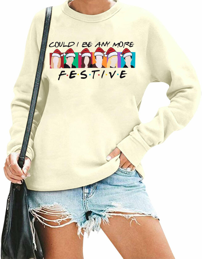 FASHGL Christmas Friends Sweatshirt Women Long Sleeve Apricot by Deal US