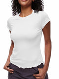 Women's Casual Crop Top T Shirt White Size L Summer Short Sleeve Crewneck by Deal US