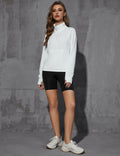 Womens Half Zip Pullover Sweatshirt White Fleece Crop Top with Pocket Size XL by Deal US
