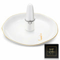 Beeveer Ceramic A-Z Initials Ring Holder Jewelry Tray 4.5x2.4'' White by Deal US