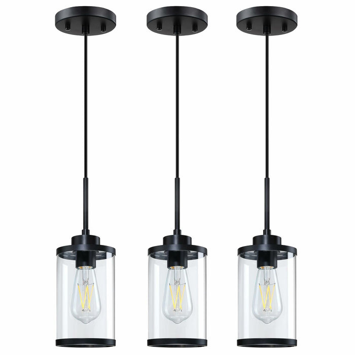 [Like New] RAINLIGHTING 3 Pack Industrial Kitchen Island Pendant Lights Black Clear Grey by Deal US