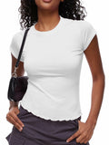 Women's Casual Crop Top T Shirt White Size L Summer Short Sleeve Crewneck by Deal US