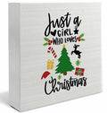 Absnfatu Christmas Wooden Box Sign Just a Girl Who Loves Christmas 5x5 Inch by Deal US