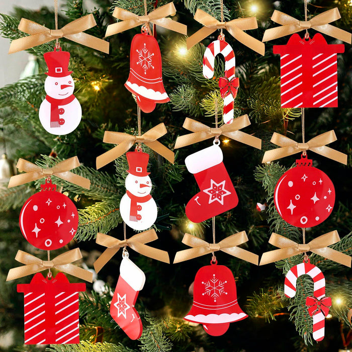 OAOLEER 12 Pack Acrylic Christmas Tree Ornaments Snowman Santa Crafts by Deal US