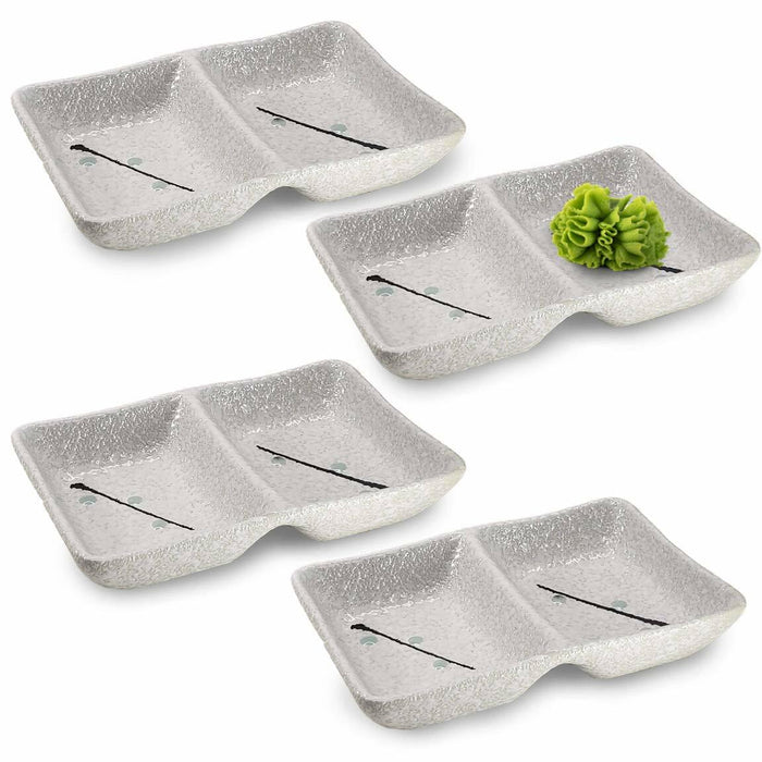 [Like New] Happy Sales HSSD-DBWB4 Dual Sauce Bowls Set of 4 White & Blue Cherry Blossom by Deal US
