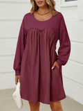 Wenrine Womens Long Sleeve Sweatshirt Dress Patchwork Wine Red, Large by Deal US