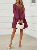 Wenrine Womens Long Sleeve Sweatshirt Dress Patchwork Wine Red, Large by Deal US