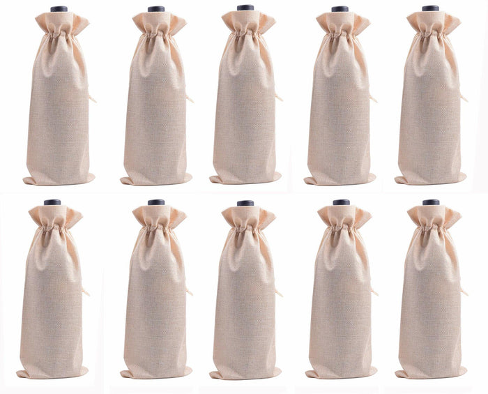 Viamto Burlap Wine Bags Drawstring Lining Beige 15x35cm 10pcs by Deal US