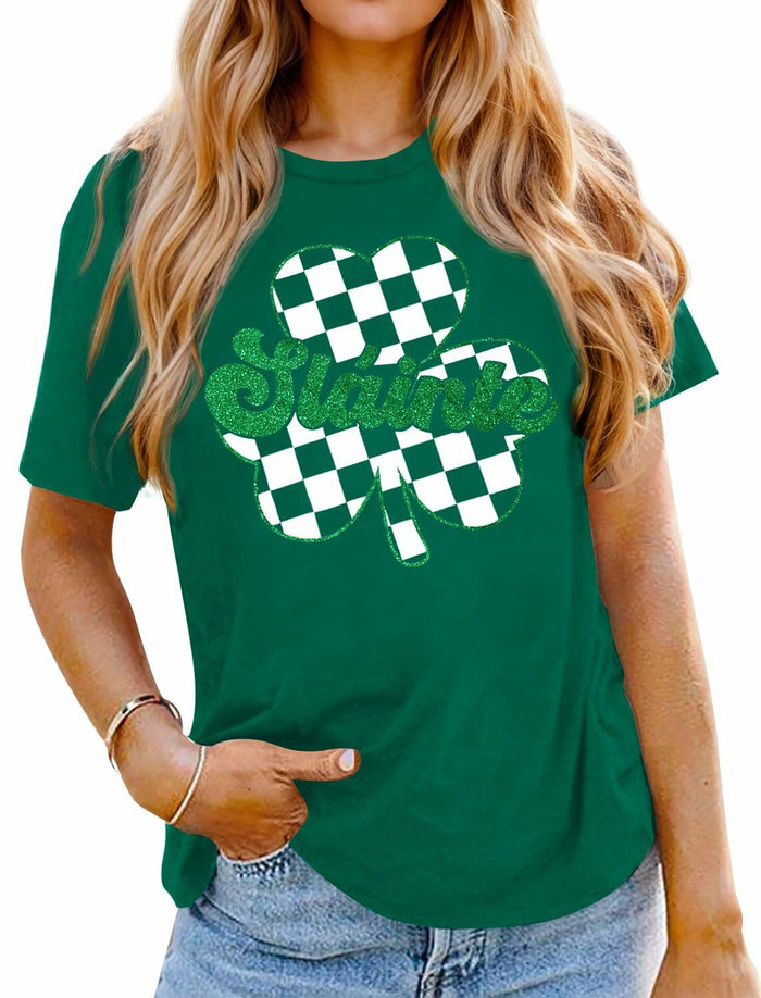 Women's St Patricks Holiday Loose Fit Irish Clover Glitter Crewneck Shirt XL by Deal US