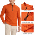 Men's Waffle Quarter Zip Pullover Shirt Mock Neck Sweatshirt Orange Size M by Deal US