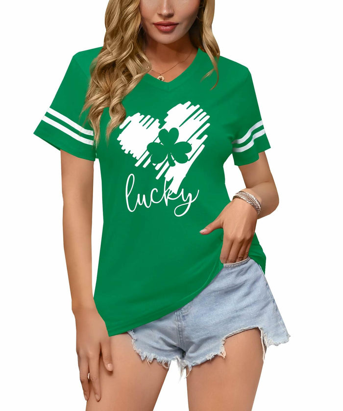 Womens St Patricks Lucky Green T Shirt Four-Leaf Clover Shamrock Size XXL by Deal US