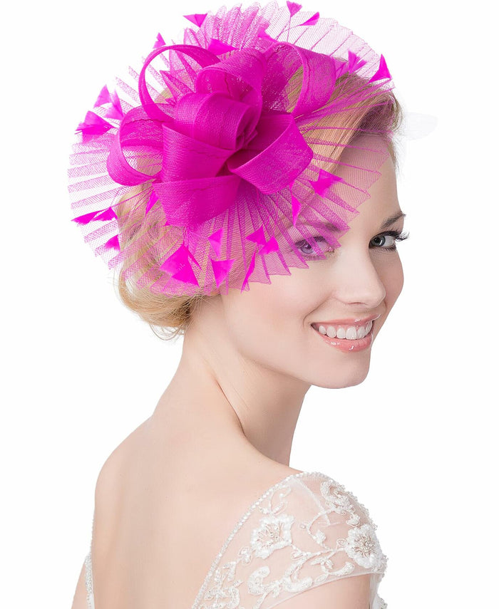 Kidukso Fascinator Hat Women Derby Feather Mesh Headband Rose Red by Deal US