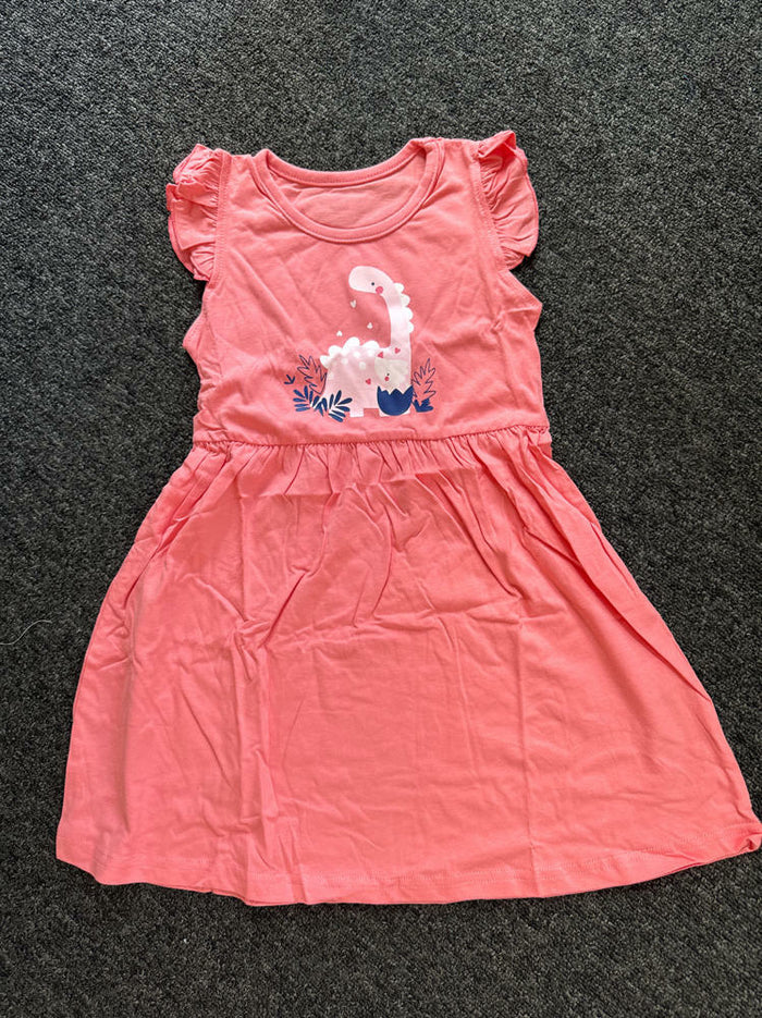 Toddler Girl Dinosaur Sundress Short Sleeve Pink Size 5T by Deal US