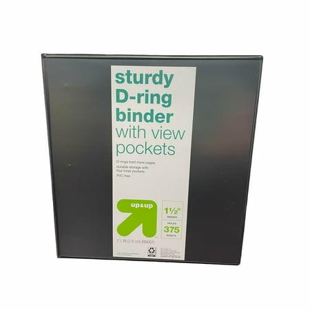 up & up 3-Ring Sturdy D-Ring Binder with View Pockets 1.5 inch Black by Deal US