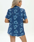 Cow Skull Shirt Women Vintage Western Boho Graphic Tee Short Sleeve Blue M by Deal US