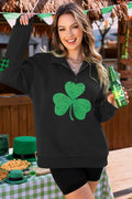 ALIREVERIE Womens St Patricks Clover Oversized Quarter Zipper Sweatshirt Size S by Deal US