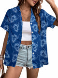 Cow Skull Shirt Women Vintage Western Boho Graphic Tee Short Sleeve Blue M by Deal US
