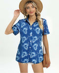 Cow Skull Shirt Women Vintage Western Boho Graphic Tee Short Sleeve Blue M by Deal US