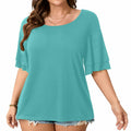 RWJ Women's Casual 3/4 Sleeve Crewneck Top Light Cyan Size L by Deal US