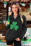 ALIREVERIE Womens St Patricks Clover Oversized Quarter Zipper Sweatshirt Size S by Deal US