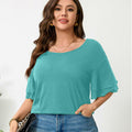 RWJ Women's Casual 3/4 Sleeve Crewneck Top Light Cyan Size L by Deal US