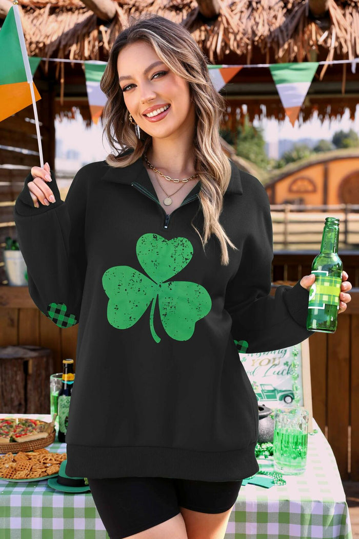 ALIREVERIE Womens St Patricks Clover Oversized Quarter Zipper Sweatshirt Size S by Deal US