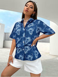 Cow Skull Shirt Women Vintage Western Boho Graphic Tee Short Sleeve Blue M by Deal US