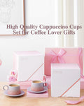 ZENS Ceramic Cappuccino Cups Set 2 Grey Pink 7.3oz Embossed Ceramic by Deal US
