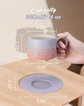 ZENS Ceramic Cappuccino Cups Set 2 Grey Pink 7.3oz Embossed Ceramic by Deal US