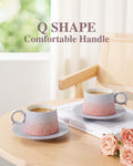 ZENS Ceramic Cappuccino Cups Set 2 Grey Pink 7.3oz Embossed Ceramic by Deal US